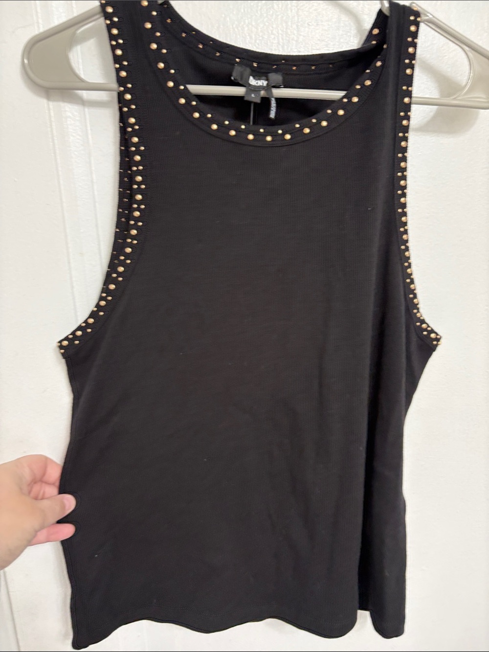 DKNY Black Studded Ribbed Tank Top